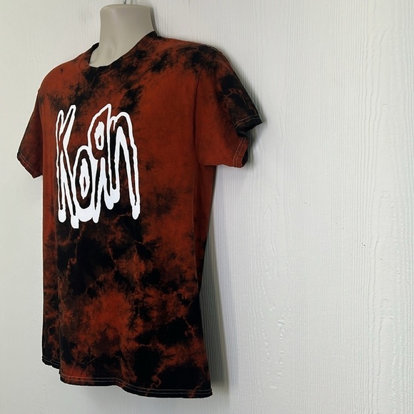 Gildan - Burnt Orange And Black Tye Dye Korn Band Graphic Short Sleeve T Size M - Picture 5 of 9